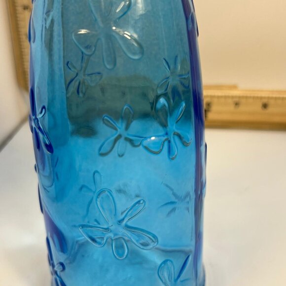 "Vintage Blue Glass Vase Flower Design Made in Poland Collectible Decorative - Picture 2 of 3